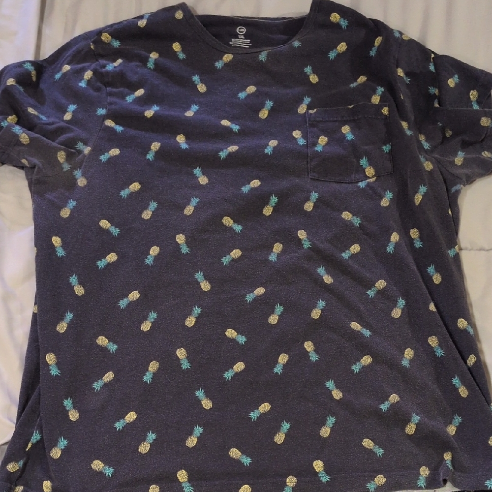 HB DXL (1XL) Navy Pineapple Print Tee Shirt [Faded]